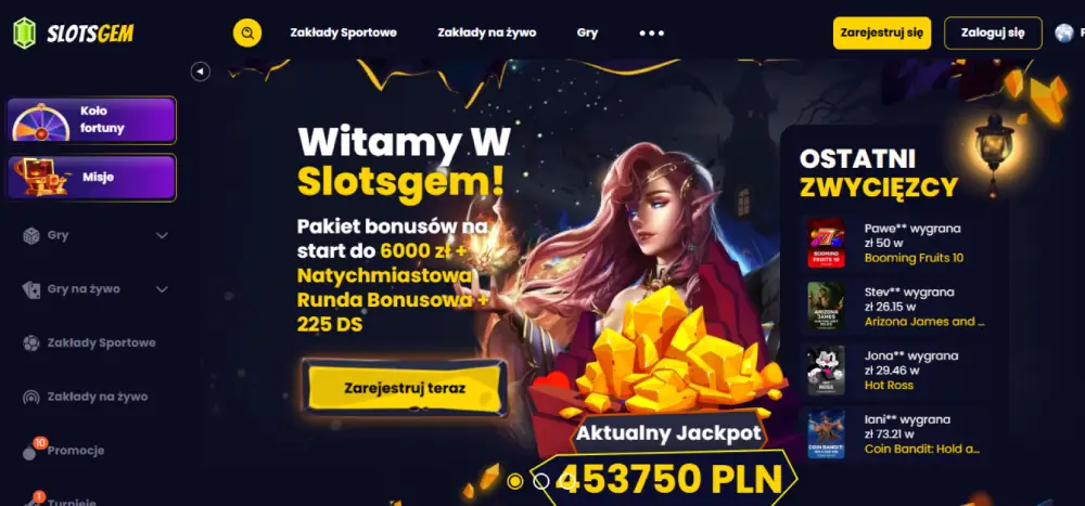 Kasyno SlotsGem — widok strony